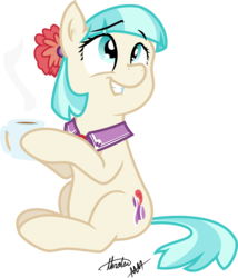 Size: 6516x7596 | Tagged: safe, artist:drewdini, artist:thraten, coco pommel, g4, absurd resolution, cocobetes, cute, female, hot chocolate, mug, simple background, sitting, smiling, solo, transparent background, vector