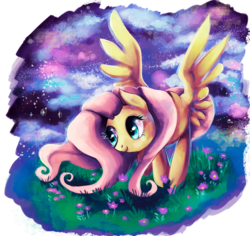 Size: 2094x1977 | Tagged: dead source, safe, artist:matrosha123, fluttershy, g4, female, flower, solo, spread wings