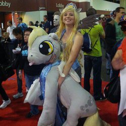 Size: 612x612 | Tagged: safe, artist:katinka0921, derpy hooves, human, g4, 2013, convention, cosplay, irl, irl human, megacon, photo, plushie, princess derpy