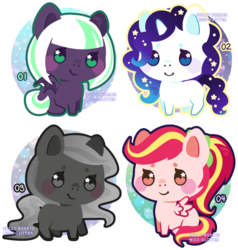 Size: 511x536 | Tagged: safe, artist:miss-glitter, oc, oc only, bat pony, earth pony, pegasus, pony, unicorn, female, mare