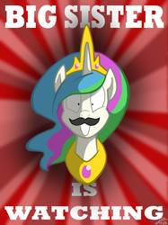 Size: 557x744 | Tagged: safe, artist:trace-101, princess celestia, g4, 1984, big brother is watching, female, moustache, poster, propaganda, solo