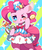 Size: 800x958 | Tagged: safe, artist:kabosu, pinkie pie, earth pony, pony, g4, bipedal, blush sticker, blushing, candy, clothes, dress, female, food, gala dress, lollipop, one eye closed, pixiv, solo, tongue out, wink