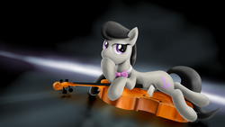 Size: 1920x1080 | Tagged: safe, artist:nekokevin, octavia melody, earth pony, pony, g4, abstract background, cello, female, mare, musical instrument, prone, solo