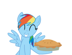 Size: 702x536 | Tagged: safe, artist:hollena, rainbow dash, pegasus, pony, g4, ^^, eyes closed, female, food, mare, pie, simple background, smiling, solo, transparent background