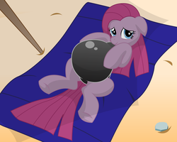 Size: 13500x10800 | Tagged: safe, artist:xniclord789x, pinkie pie, g4, absurd resolution, beach, belly, big belly, clothes, cute, cuteamena, female, floppy ears, looking at you, one-piece swimsuit, pinkamena diane pie, preggy pie