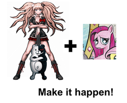 Size: 762x620 | Tagged: safe, idw, pinkie pie, g4, danganronpa, dark mirror universe, equestria-3, exploitable meme, junko enoshima, make it happen, meme, monokuma, nail polish, pinkamena diane pie