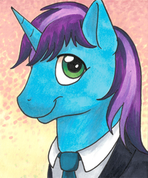 Size: 1175x1411 | Tagged: safe, artist:helicityponi, oc, oc only, oc:gyro tech, pony, unicorn, male, marker drawing, portrait, simple background, solo, stallion, traditional art