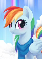 Size: 2564x3605 | Tagged: safe, artist:steffy-beff, rainbow dash, g4, clothes, cloud, cloudy, female, high res, scarf, solo