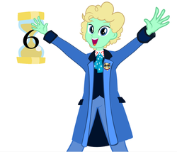 Size: 626x536 | Tagged: safe, artist:fedora, doctor whooves, time turner, equestria girls, g4, clothes, cravat, cutie mark, doctor who, equestria girls-ified, frock coat, male, pants, real time, shirt, sixth doctor, solo, waistcoat