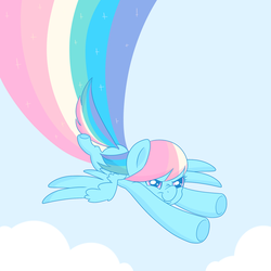 Size: 1280x1279 | Tagged: safe, artist:ponycide, rainbow dash, pegasus, pony, g4, female, flying, mare, rainbow trail, solo