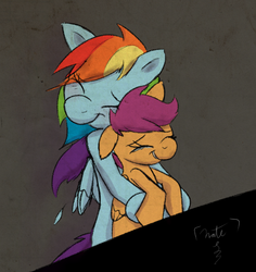 Size: 720x764 | Tagged: safe, artist:naterrang, rainbow dash, scootaloo, g4, duo, hug, scootalove