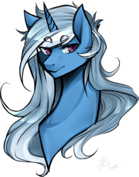 Size: 1248x1593 | Tagged: safe, artist:mscootaloo, trixie, pony, unicorn, g4, alternate hairstyle, bust, colored pupils, female, mare, portrait, solo