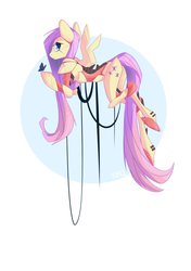 Size: 750x1065 | Tagged: safe, artist:pon-ee, fluttershy, butterfly, robot, g4, butt, female, flutterbot, flying, looking at you, looking back, plot, solo, spread wings, wires