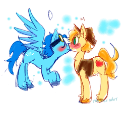 Size: 500x450 | Tagged: safe, artist:muffychan83, braeburn, soarin', earth pony, pegasus, pony, g4, blushing, cute, duo, gay, kiss on the lips, kissing, male, ship:soarburn, shipping