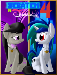 Size: 2500x3300 | Tagged: safe, artist:silvathebrony, dj pon-3, octavia melody, vinyl scratch, earth pony, pony, unicorn, g4, bowtie, duo, duo female, female, high res, horn, looking at each other, looking at someone, mare, necklace, open mouth, sitting