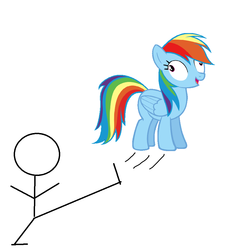 Size: 873x915 | Tagged: safe, artist:angrynoahs, rainbow dash, g4, derp, derp face, hater, kick, kicking, rainbow derp, stick figure