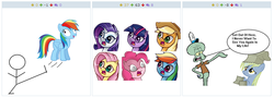 Size: 777x277 | Tagged: safe, artist:angrynoahs, artist:checkerboardazn, applejack, fluttershy, pinkie pie, rainbow dash, rarity, twilight sparkle, derpibooru, g4, exploitable meme, juxtaposition, juxtaposition win, male, mane six, meme, meta, squidward tentacles