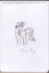 Size: 737x1085 | Tagged: safe, artist:eggrole7, rarity, g4, female, looking back, monochrome, solo, traditional art