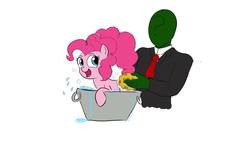 Size: 2048x1228 | Tagged: safe, artist:frikdikulous, pinkie pie, oc, oc:anon, g4, bath, colored, simple background, sketch, tub