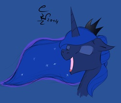 Size: 793x675 | Tagged: safe, artist:irwin, princess luna, alicorn, pony, g4, blue background, female, floppy ears, open mouth, simple background, solo