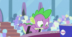 Size: 500x262 | Tagged: safe, screencap, spike, equestria games (episode), g4, animated, equestria games, hub logo, lever, male, solo, zippo spike