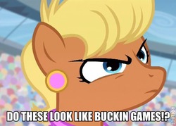 Size: 475x340 | Tagged: safe, edit, edited screencap, screencap, ms. harshwhinny, equestria games (episode), g4, caption, equestria games, female, solo