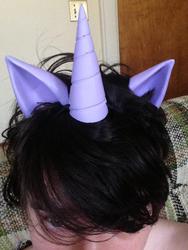 Size: 768x1024 | Tagged: safe, artist:pixelvixens, human, my little porny, barely pony related, cosplay, fake ears, fake horn, hair, human exhibitionism, irl, irl human, photo, pixel vixens, selfie, solo