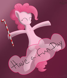 Size: 762x878 | Tagged: safe, artist:allyster-black, pinkie pie, g4, candy cane, female, gradient background, smiling, solo, text