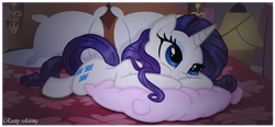 Size: 4104x1908 | Tagged: safe, artist:php11, artist:spier17, artist:vipeydashie, rarity, g4, bed, female, high res, messy mane, pillow, solo, vector, wallpaper