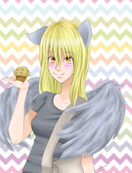 Size: 2480x3236 | Tagged: safe, artist:jenyeongi, derpy hooves, human, g4, eared humanization, female, high res, humanized, solo, winged humanization