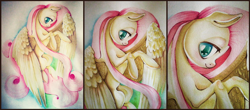 Size: 1500x661 | Tagged: safe, artist:feather-ponyart, fluttershy, g4, female, solo, traditional art, watercolor painting