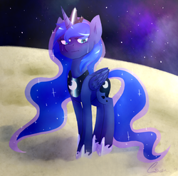 Size: 1306x1288 | Tagged: safe, artist:astrequin, princess luna, g4, crying, female, moon, solo