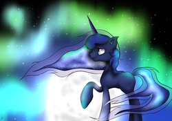 Size: 1024x718 | Tagged: safe, artist:icanseeyourshed, princess luna, g4, aurora borealis, female, moon, solo