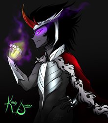 Size: 838x953 | Tagged: safe, artist:swiftyuki, king sombra, human, anthro, g4, antagonist, curved horn, dark magic, horn, humanized, magic, male, pony coloring, solo, sombra eyes