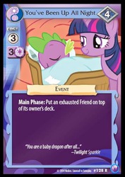 Size: 391x551 | Tagged: safe, enterplay, spike, twilight sparkle, canterlot nights, g4, my little pony collectible card game, ccg, duo, female, male