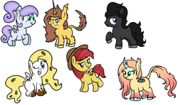 Size: 1608x950 | Tagged: safe, artist:autumn-dreamscape, oc, oc only, oc:autumn oak, oc:cloudy dreamscape, oc:cobalt tangle, oc:peppy pines, oc:sunset glow, oc:thunder hooves, dracony, original species, blank flank, freckles, hat