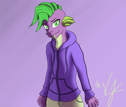 Size: 2350x2000 | Tagged: safe, artist:mythicaljazz, spike, anthro, g4, clothes, high res, hoodie, male, solo