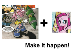 Size: 756x529 | Tagged: safe, idw, pinkie pie, g4, amy rose, archie comics, dark mirror universe, equestria-3, exploitable meme, make it happen, meme, pinkamena diane pie, rosy the rascal, sonic the hedgehog, sonic the hedgehog (series)