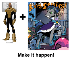 Size: 880x745 | Tagged: safe, idw, king sombra, g4, spoiler:comic, exploitable meme, good king sombra, good lex luthor, justice league crisis on two earths, lex luthor, make it happen, meme, shiny teeth