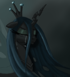Size: 854x942 | Tagged: dead source, safe, artist:winterdominus, queen chrysalis, g4, crying, eyes closed, female, floppy ears, frown, sad, solo