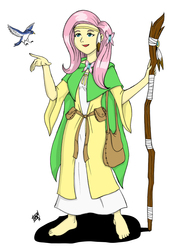 Size: 1500x2089 | Tagged: safe, artist:mono-phos, fluttershy, human, g4, barefoot, druid, feet, female, flutterdruid, humanized, solo