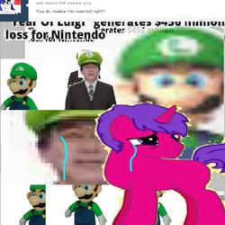 Size: 800x800 | Tagged: safe, oc, oc only, barely pony related, bartini, cap, crying, hat, luigi, luigi's hat, male, nintendo, not salmon, plushie, satoru iwata, super mario bros., wat