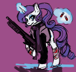 Size: 1600x1516 | Tagged: safe, artist:tracymod, rarity, g4, commission, female, gun, magic, shotgun, solo, telekinesis