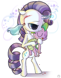 Size: 2500x3188 | Tagged: safe, artist:kagirohi, rarity, spike, g4, blood, high res, injured, pixiv