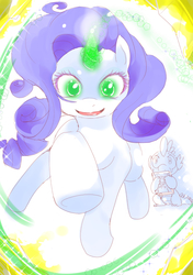 Size: 706x1003 | Tagged: safe, artist:suzumaru, rarity, spike, g4, inspiration manifestation, inspirarity