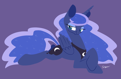 Size: 1280x837 | Tagged: safe, artist:sion, princess luna, g4, female, prone, simple background, solo