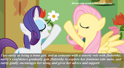 Size: 846x465 | Tagged: safe, fluttershy, rarity, pegasus, pony, unicorn, g4, diverse-mlp-headcanons, duo, female, headcanon, male to female, text, trans female, transgender