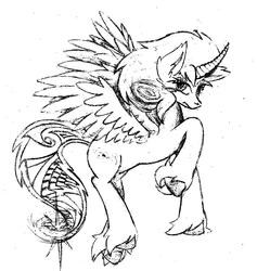 Size: 1019x1076 | Tagged: safe, artist:trippiehippie, oc, oc only, alicorn, pony, alicorn oc, galaxy, lineart, monochrome, solo, traditional art