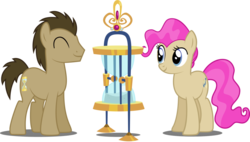 Size: 1024x582 | Tagged: safe, artist:alexvar, doctor whooves, mayor mare, time turner, earth pony, pony, g4, doctor mayor, duo, hourglass, non-dyed mayor, pink mane, simple background, transparent background, vector