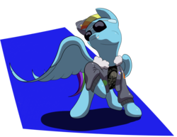 Size: 1600x1236 | Tagged: safe, artist:ironman658lm, rainbow dash, g4, black sabbath, bomber jacket, clothes, female, jacket, solo, sunglasses